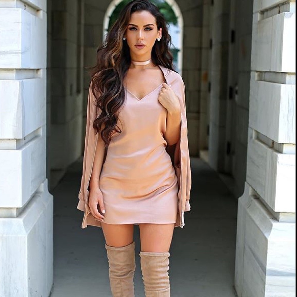 Carli Bybel Rose Gold satin slip dress