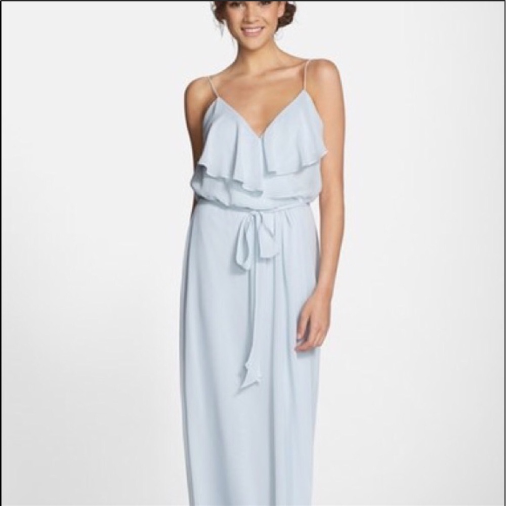 AMSALE Ruffle Front Chiffon Gown