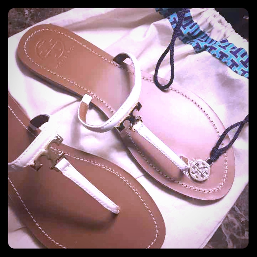 Tory Burch 't' Logo Gold White Sandals 9.5