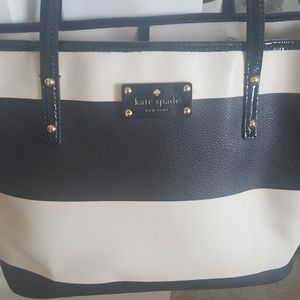 Kate Spade New York Black and Cream Stripe Tote