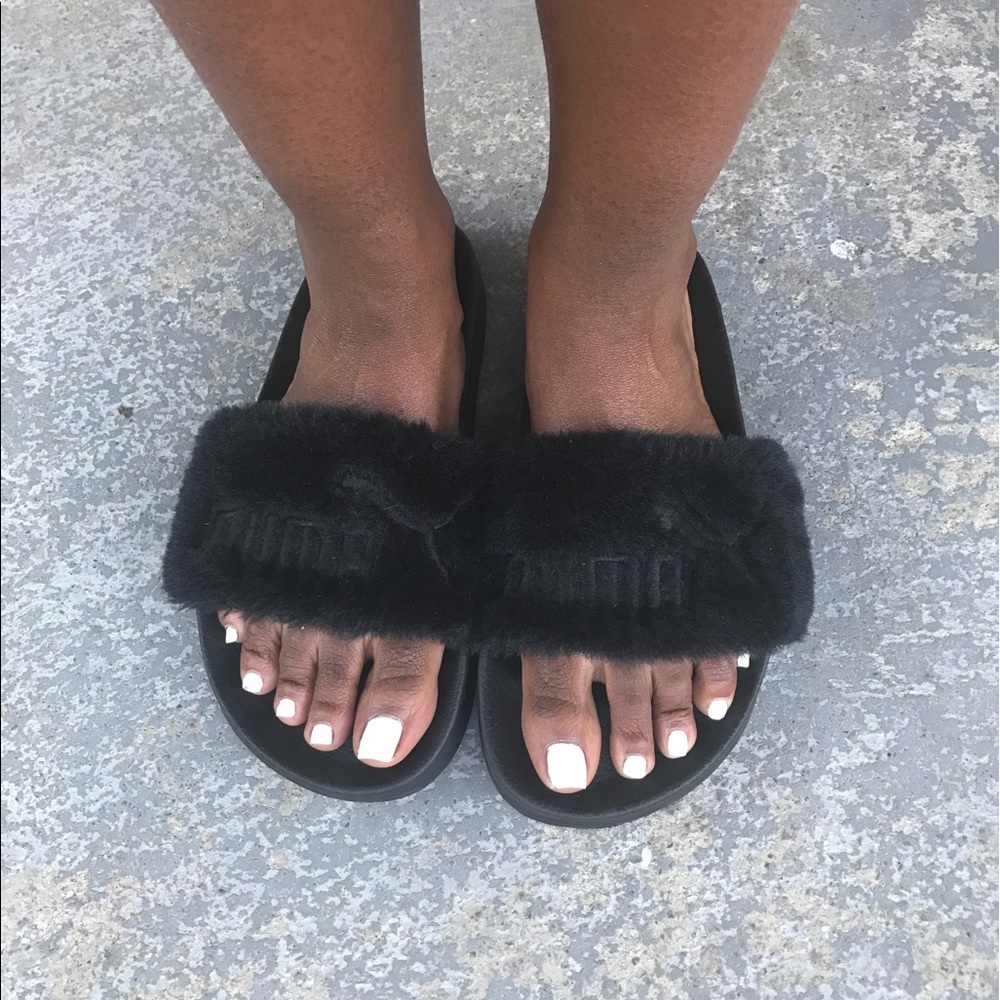 Puma X Fenty Rihanna Fur Slides Black