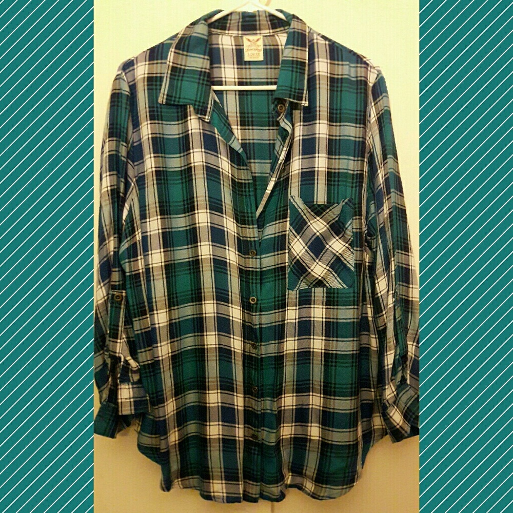Faded Glory Button Down Plaid Shirt