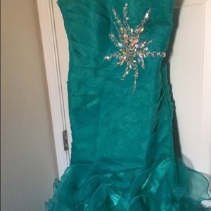 Teal Strapless Mermaid Formal Dress