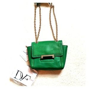 DVF NWT mini chain Emerald green lizard purse