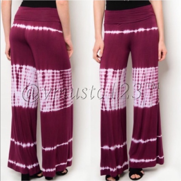 SOFT TIE DYE FOLD OVER PALAZZO PANTS - Picture 2 of 2