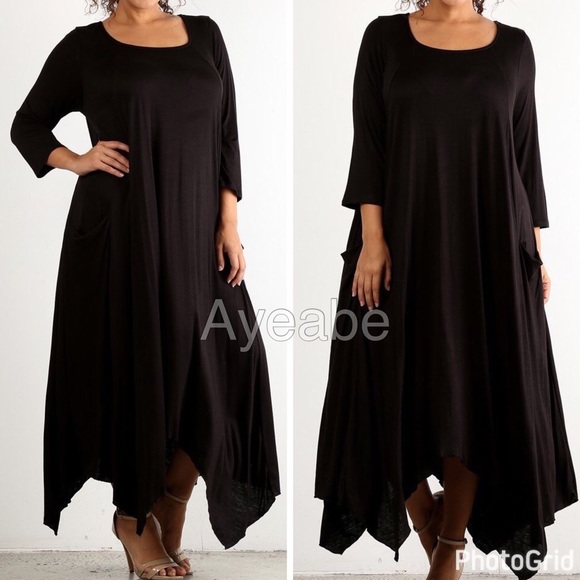 Plus size long sleeves asymmetrical maxi dres sold - Picture 2 of 3