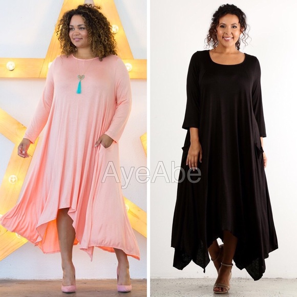 Plus size long sleeves asymmetrical maxi dres sold - Picture 3 of 3