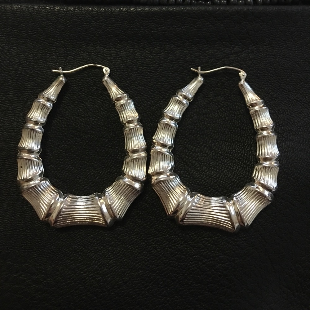 Sterling silver bamboo hoops