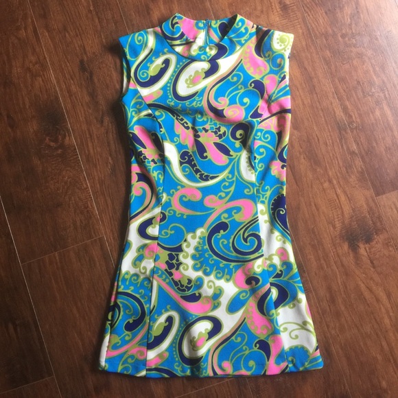 Vintage Dresses & Skirts - XS Super Psychedelic Vintage 60s Mod Mini Dress