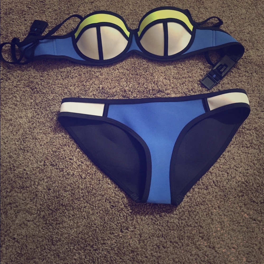Neon yellow/ royal blue triangl bikini