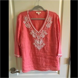 Gorgeous Embroidered Linen Coral Tunic