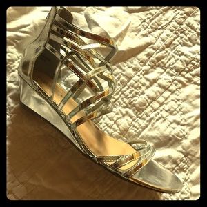 Silver Strappy Wedge Sandals
