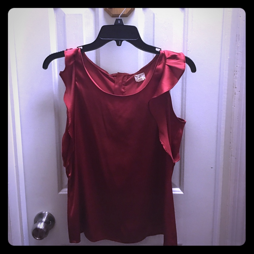 Ann Taylor Loft Red Silk ruffle top