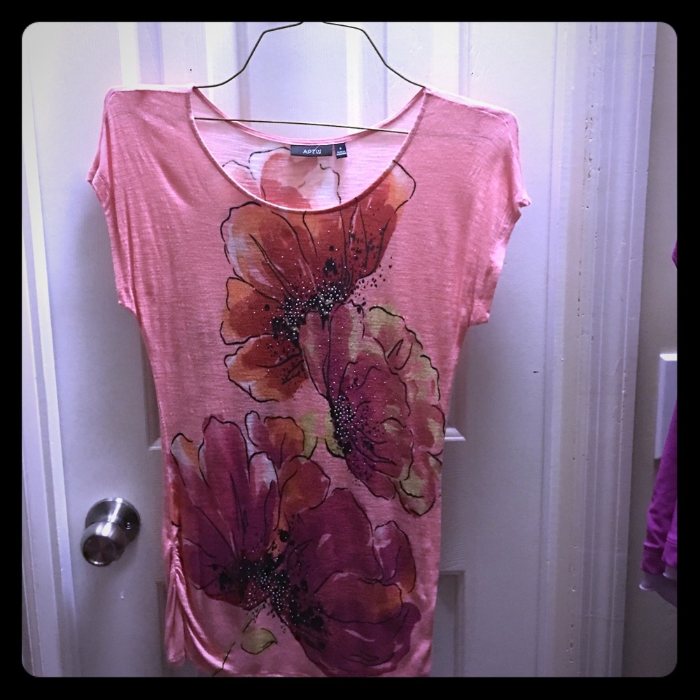 Pink flower long stretchy top