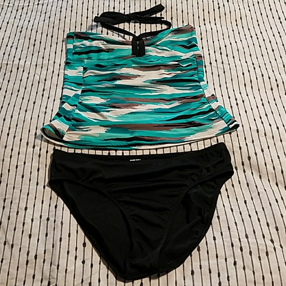 Teal & Black Tankini