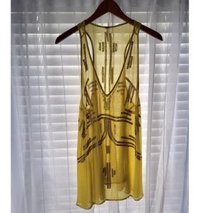 L Free People Beaded Chartreuse Dress