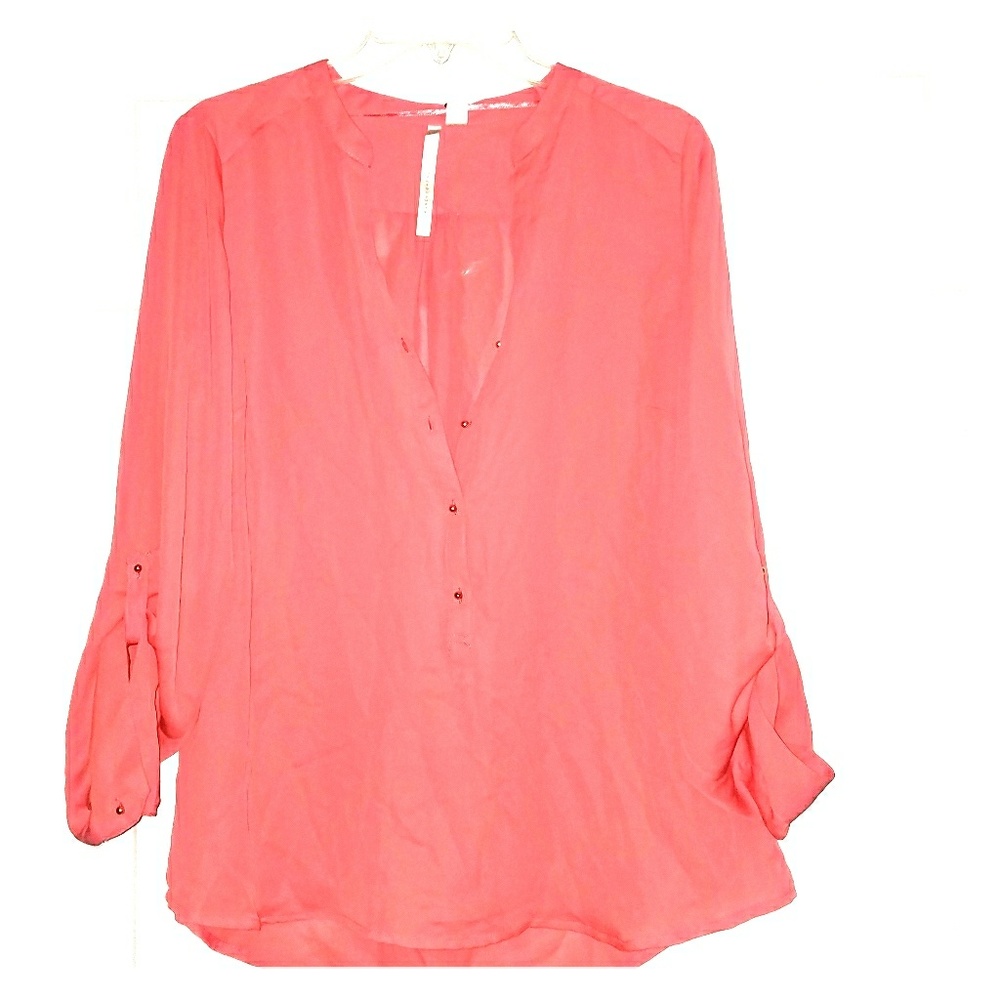 NWT Coral and Gold Long Sleeve Button-down Blouse