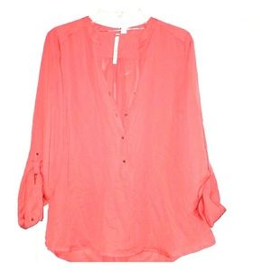 NWT Coral and Gold Long Sleeve Button-down Blouse