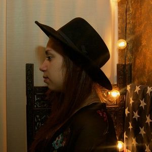 Black flat rimmed hat