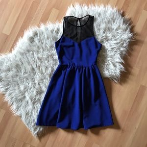 Lush - Royal Blue Dress with Black Sheer Neckline