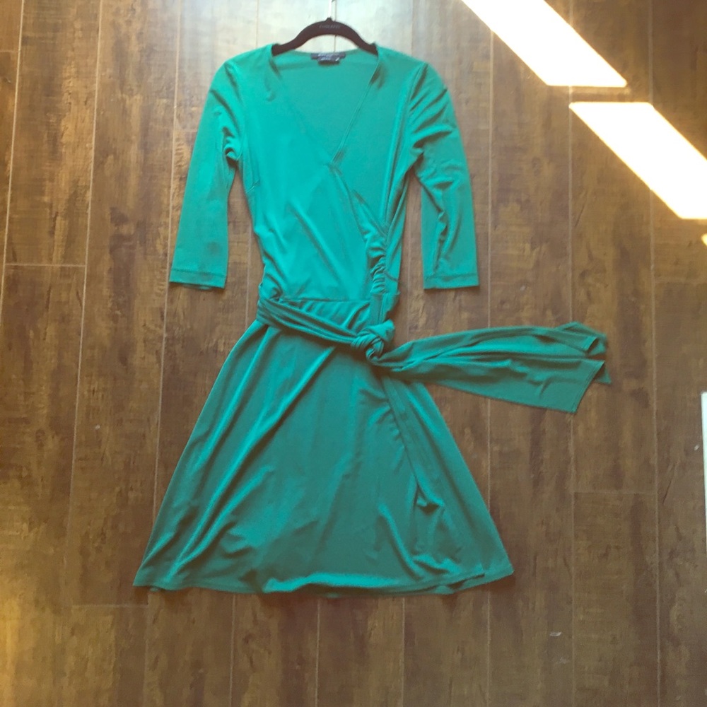 BcBG Dark Green Short sleeve dress. v neck