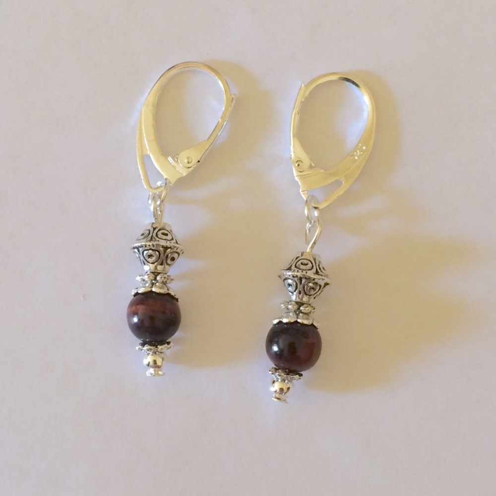 Red tigers eye Sterling dangle earrings - Picture 2 of 3