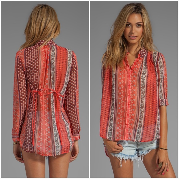Free People Tops - FREE PEOPLE Floral Moonlight Mile Coral Tunic Top