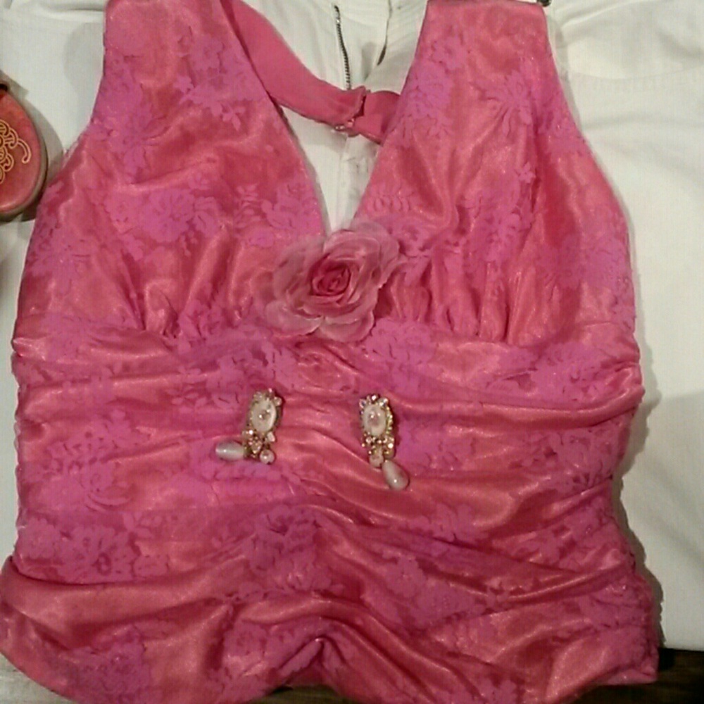 Veronique Young Woman Elegant Lace Pink Top sz 10