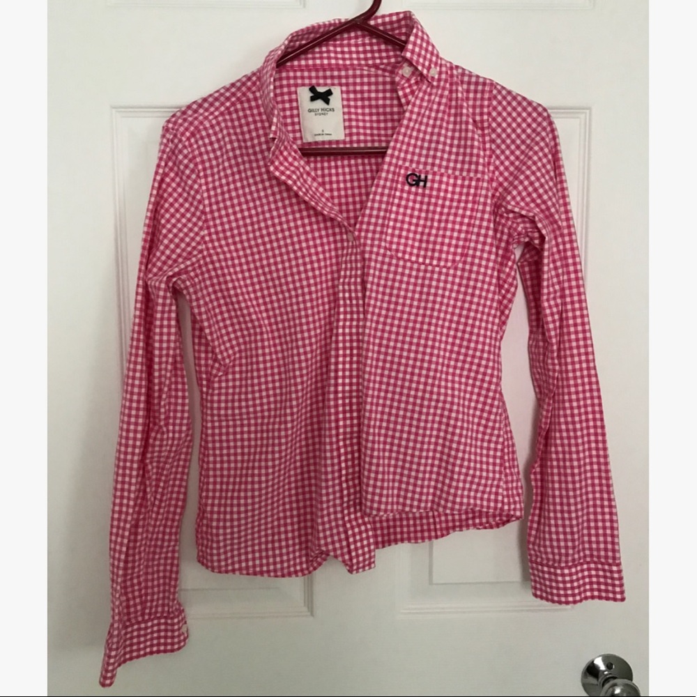 Gilly Hicks pink plaid button down shirt