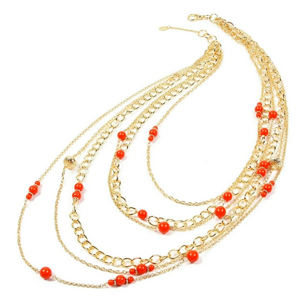 Amrita Singh Coral & Gold tone layered necklace?