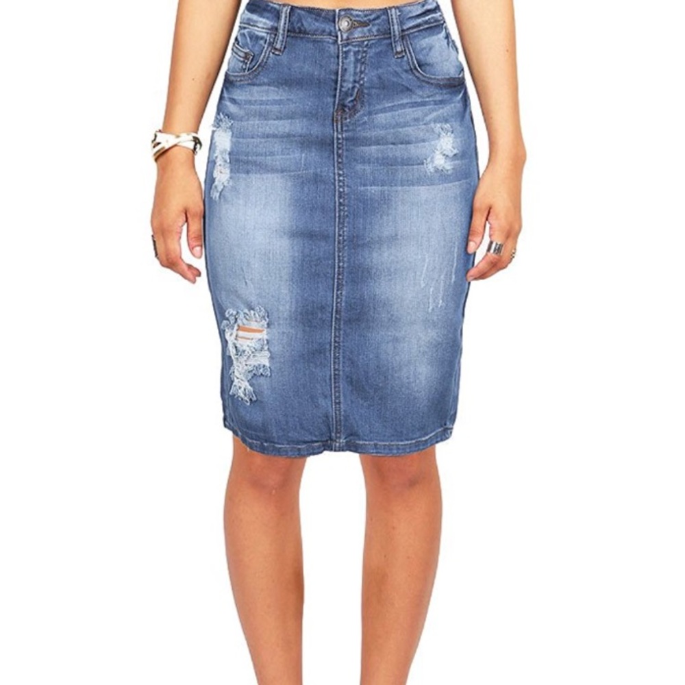 Denim Fitted Pencil Skirt