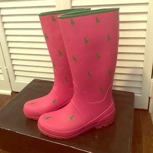 Pretty in pink rain boots.