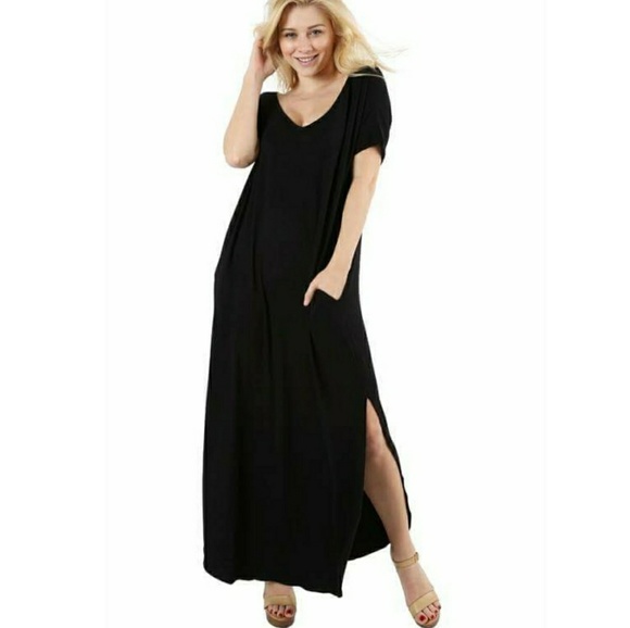 Side slit maxi dress - black - Picture 1 of 1