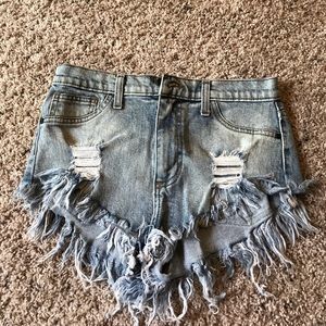 Distressed high waisted jean shorts