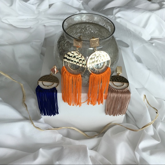 ORANGE TASSEL HOOP EARRINGS (A1) - Picture 2 of 4