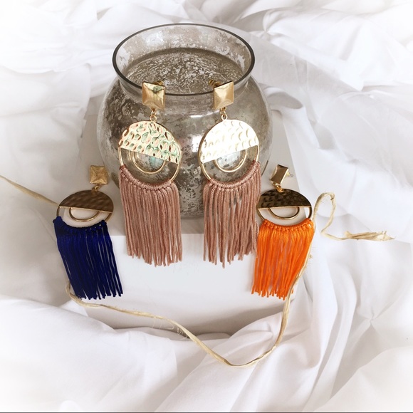 ORANGE TASSEL HOOP EARRINGS (A1) - Picture 4 of 4