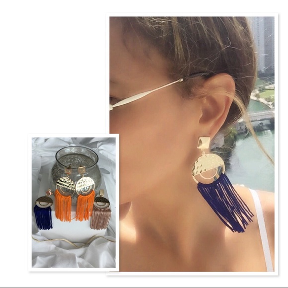 ORANGE TASSEL HOOP EARRINGS (A1) - Picture 3 of 4