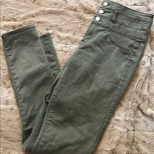 Hi-Waisted Olive Green Skinny Jeans