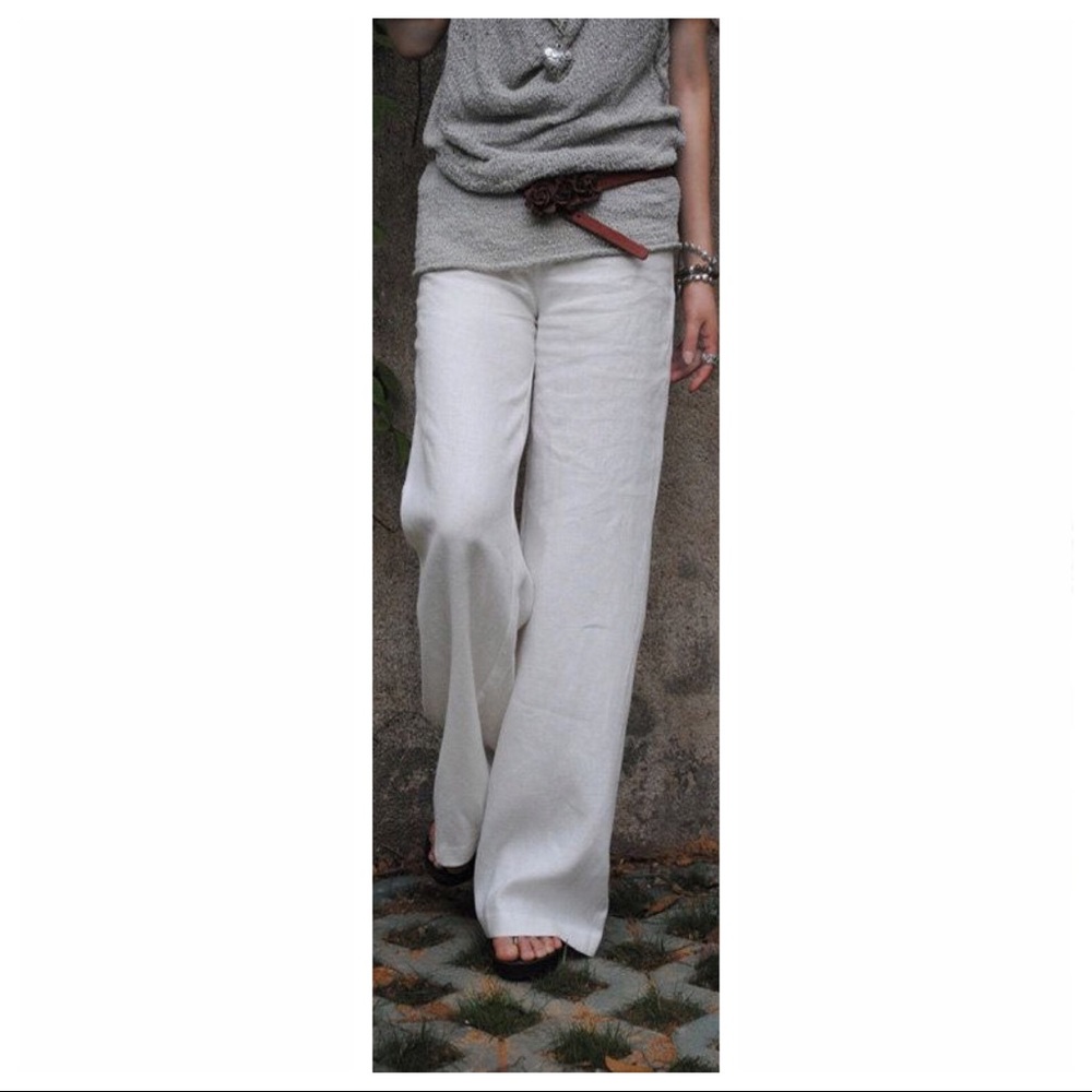 Ivory linen wide leg pants