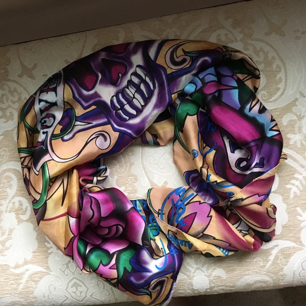 Ed Hardy satin tattoo skull scarf