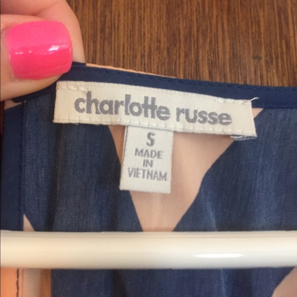 Navy & peach chevron Charlotte Russe dress. Small - Picture 2 of 3
