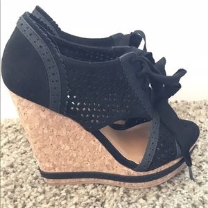 Black lace up wedges