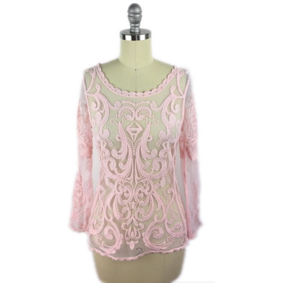 Express Tops - Express Long Sleeve Lace Embroidered Cotton Top XS