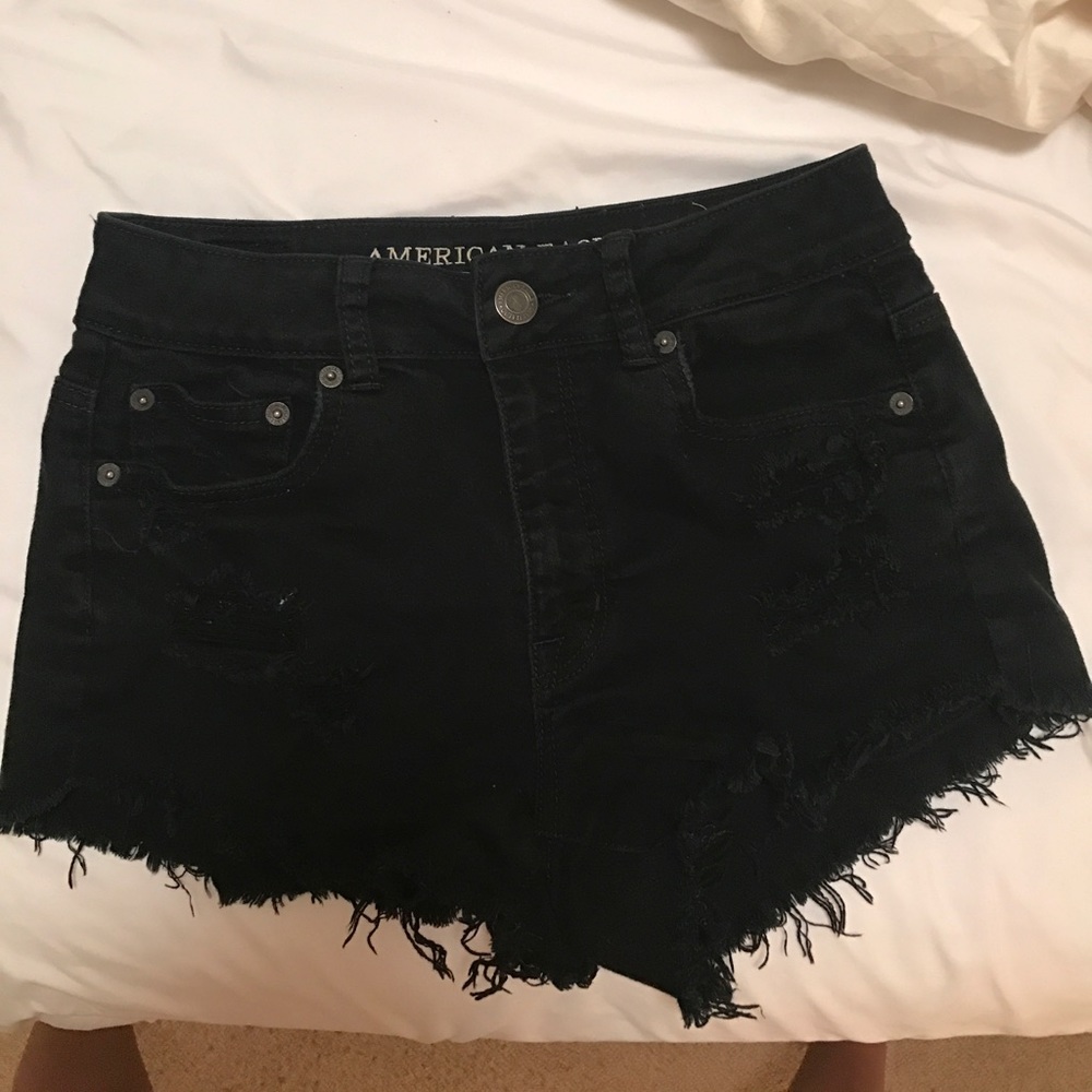 Black Distressed High Waisted Shorts
