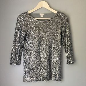 J. Crew Silver Sequin 3/4 Sleeve Top