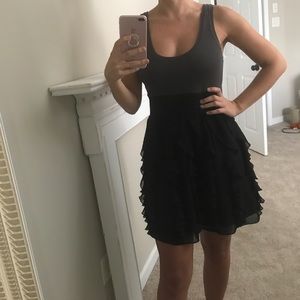 Gray and black mini dress with ruffles