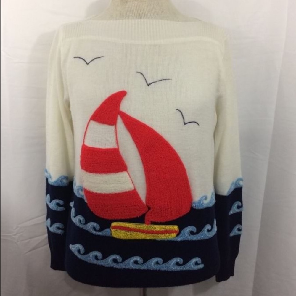 Vtg Classy Nautical Sailing Embroidered Boat Shirt