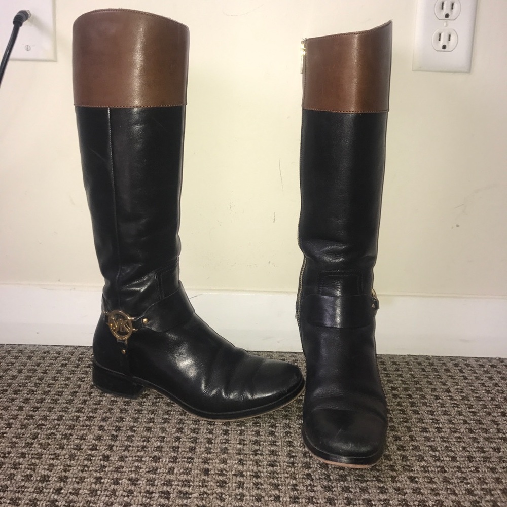 Michael kors black and brown Fulton riding boots