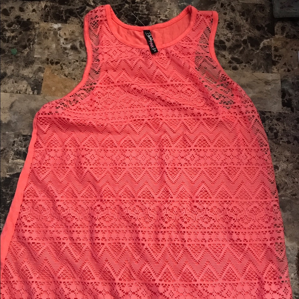 Electric pink lace front shirt. Medium