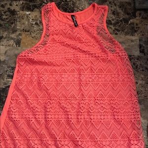 Electric pink lace front shirt. Medium